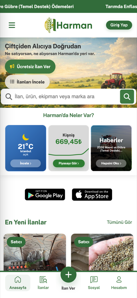 Harman App Anasayfa ekranı